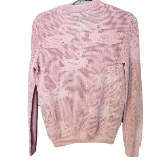 Piece of Blue Scandi Cottagecore pink swan Bomber sweater Danish Denmark - Picture 2 of 15